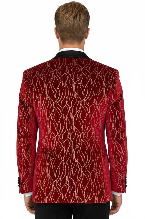 Silver Patterned Burgundy Men Prom Blazer - Wessi