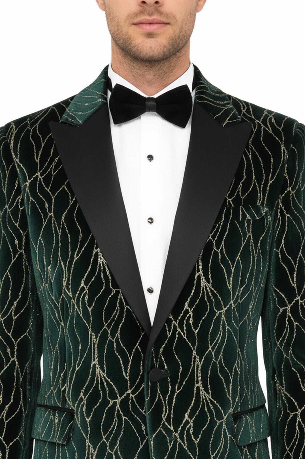Patterned Dark Green Men Prom Blazer - Wessi