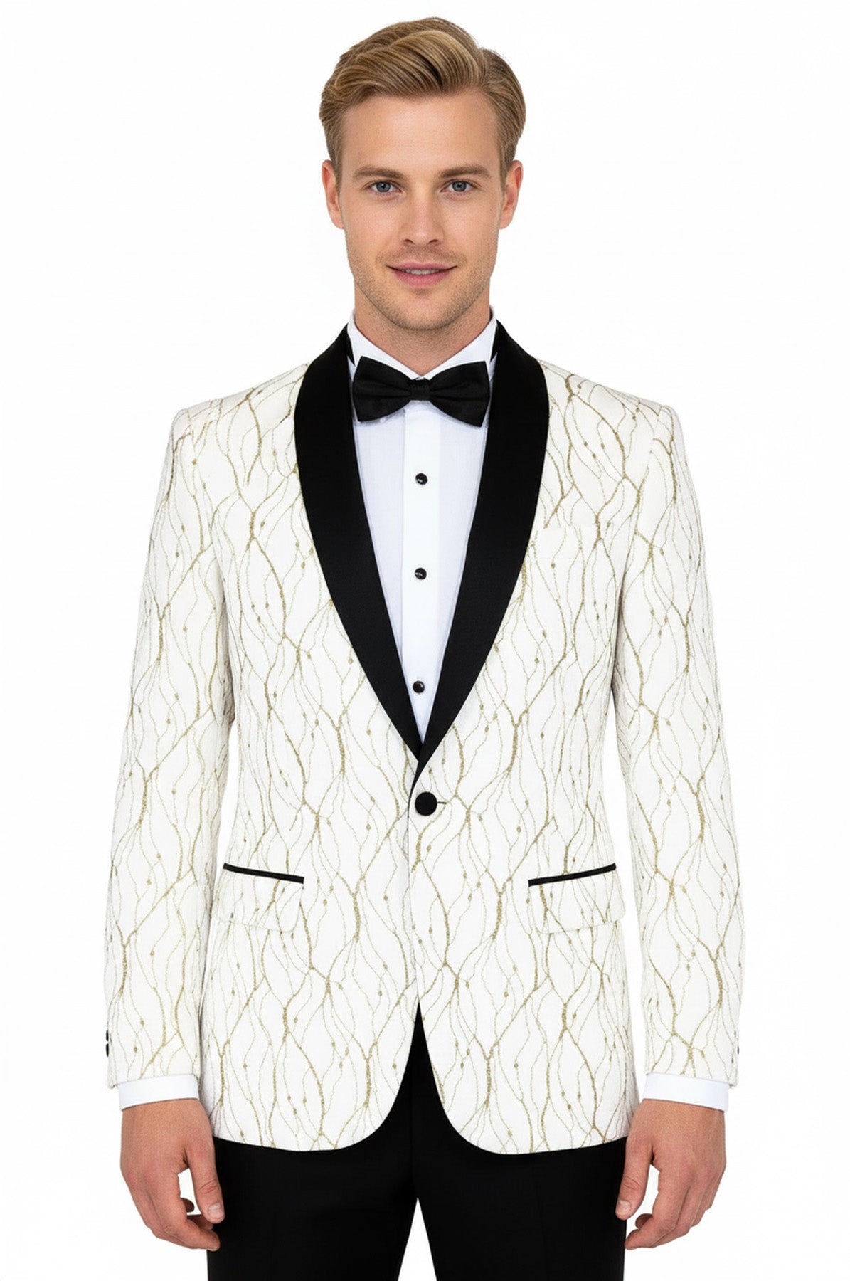 Silver Patterned White Men Prom Blazer - Wessi