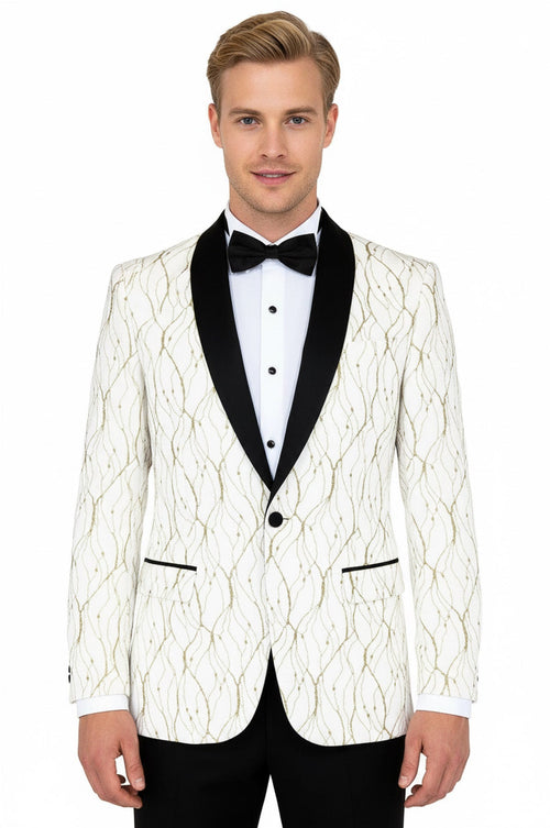 Silver Patterned White Men Prom Blazer - Wessi