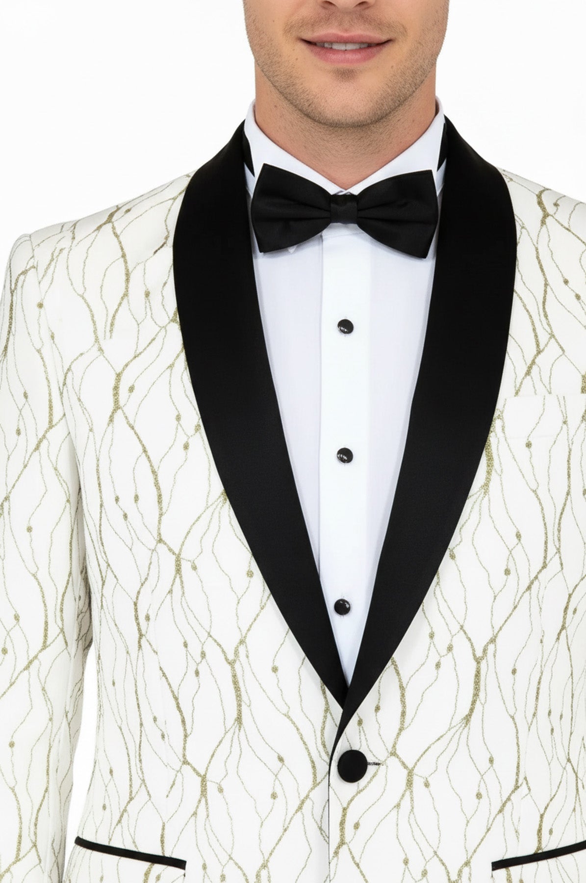 Silver Patterned White Men Prom Blazer - Wessi