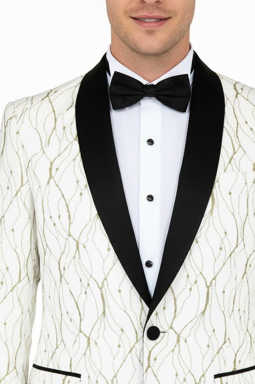Silver Patterned White Men Prom Blazer - Wessi