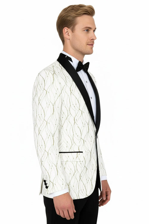 Silver Patterned White Men Prom Blazer - Wessi
