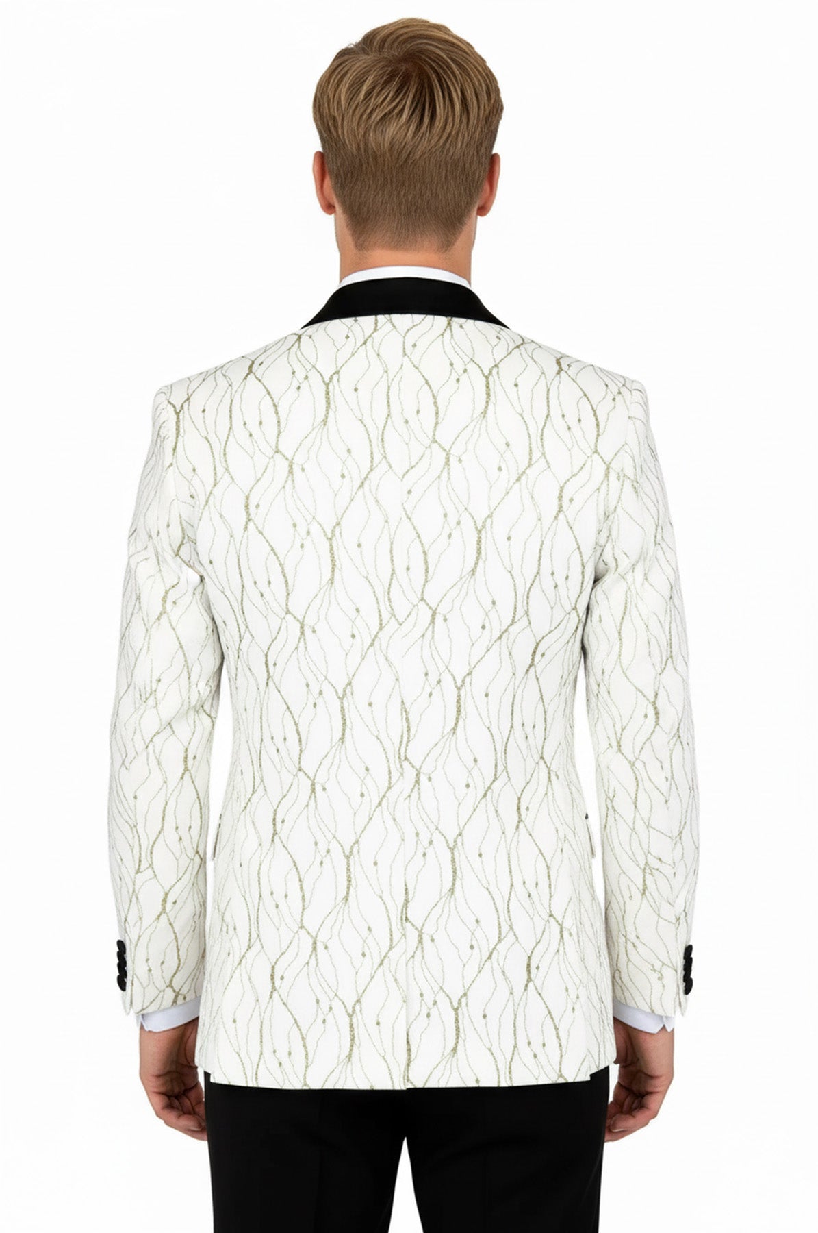 Silver Patterned White Men Prom Blazer - Wessi