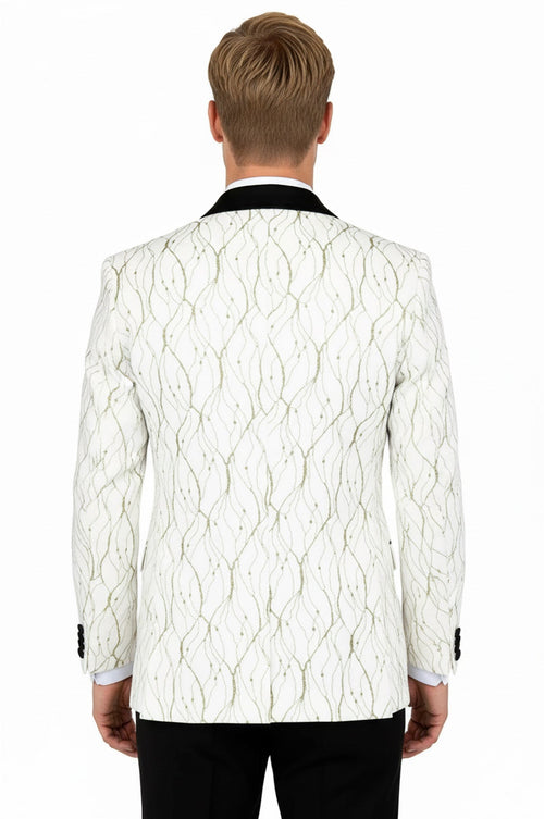 Silver Patterned White Men Prom Blazer - Wessi