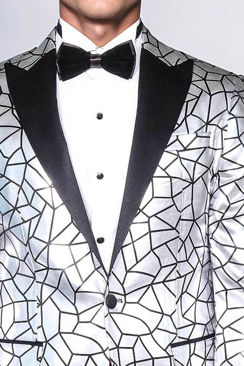 Slim Fit Black Patterned Grey Men Prom Blazer - Wessi