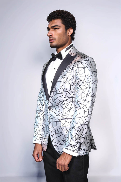 Slim Fit Black Patterned Grey Men Prom Blazer - Wessi
