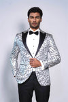 Slim Fit Black Patterned Grey Men Prom Blazer - Wessi