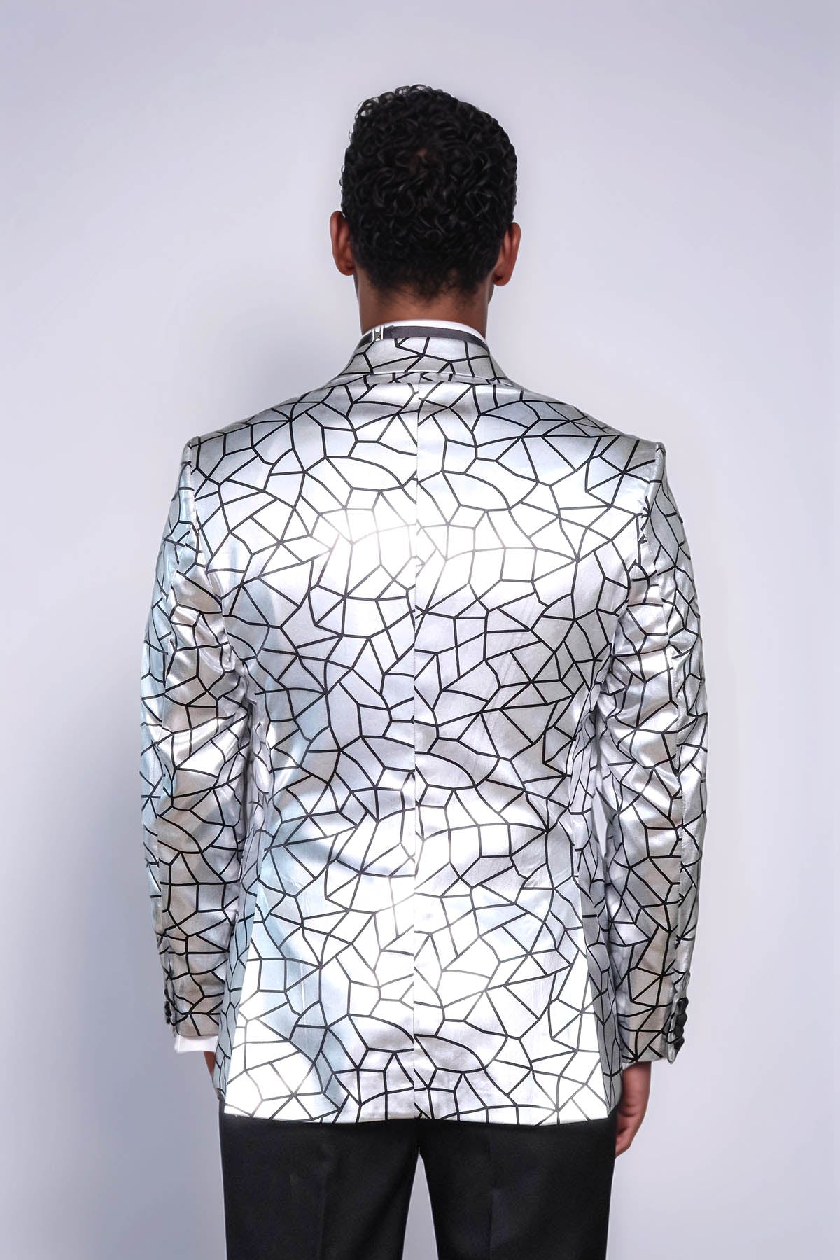 Slim Fit Black Patterned Grey Men Prom Blazer - Wessi