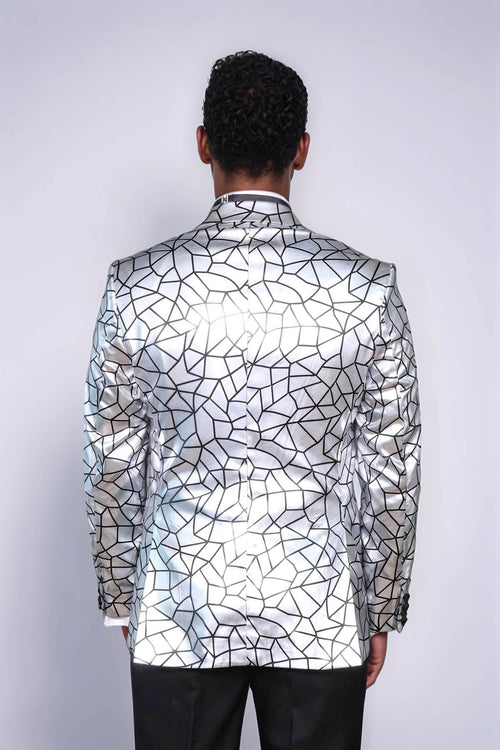 Slim Fit Black Patterned Grey Men Prom Blazer - Wessi