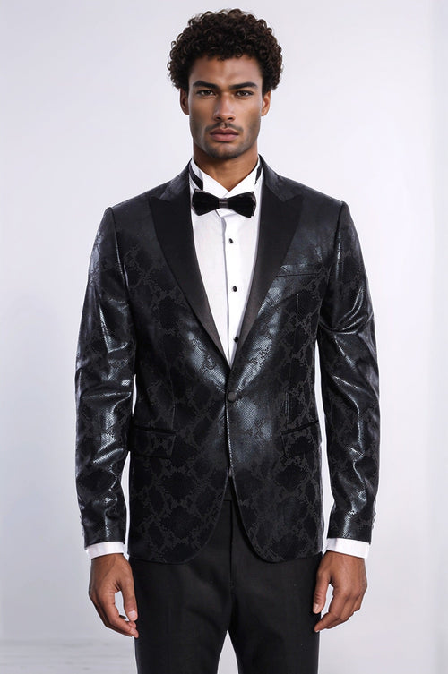 Patterned Slim Fit Black Men's Prom Blazer - Wessi