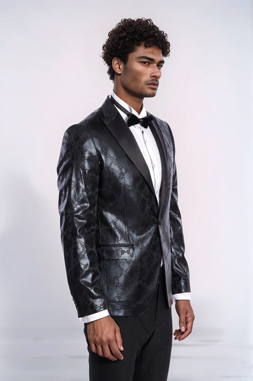 Patterned Slim Fit Black Men's Prom Blazer - Wessi