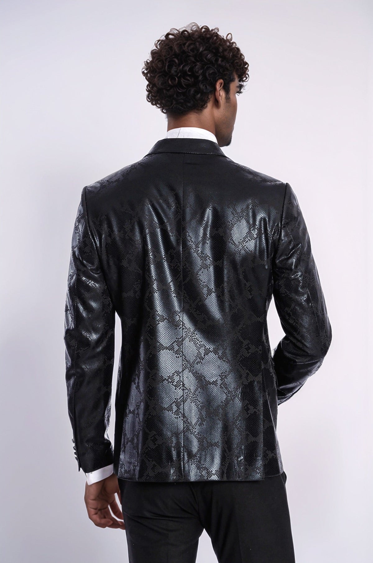 Patterned Slim Fit Black Men's Prom Blazer - Wessi