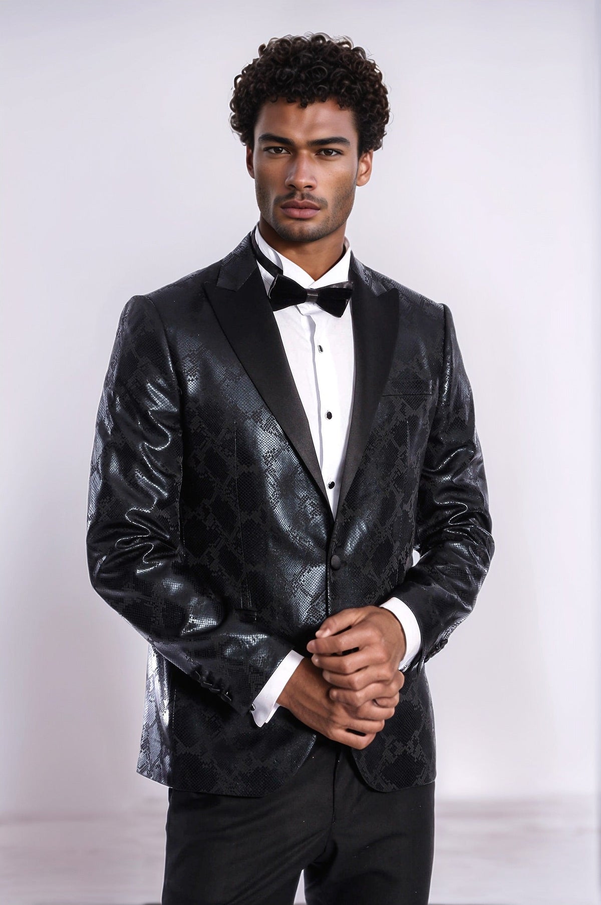Patterned Slim Fit Black Men's Prom Blazer - Wessi