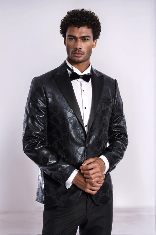 Patterned Slim Fit Black Men's Prom Blazer - Wessi