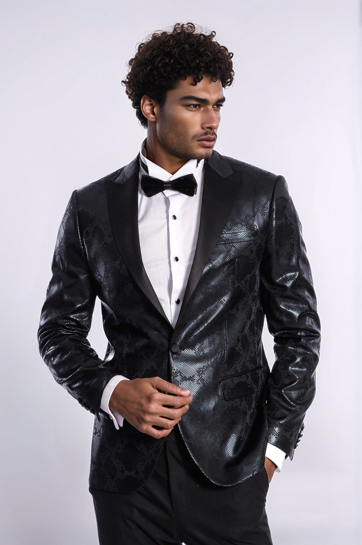 Patterned Slim Fit Black Men's Prom Blazer - Wessi