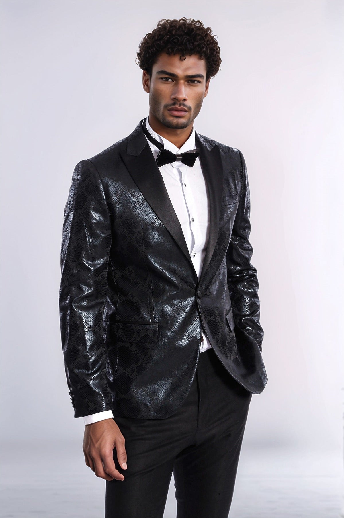 Patterned Slim Fit Black Men's Prom Blazer - Wessi