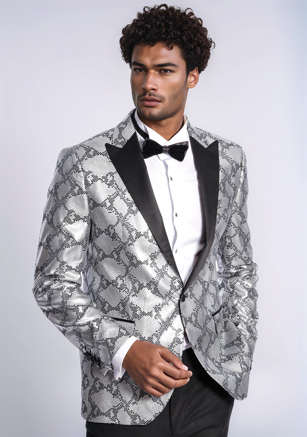 Patterned Slim Fit Grey Men Prom Blazer - Wessi