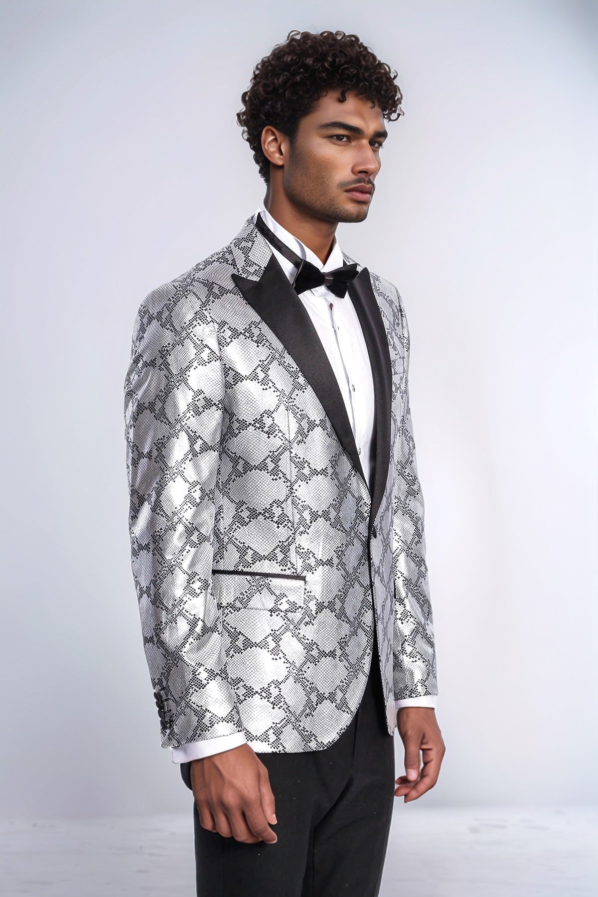 Patterned Slim Fit Grey Men Prom Blazer - Wessi