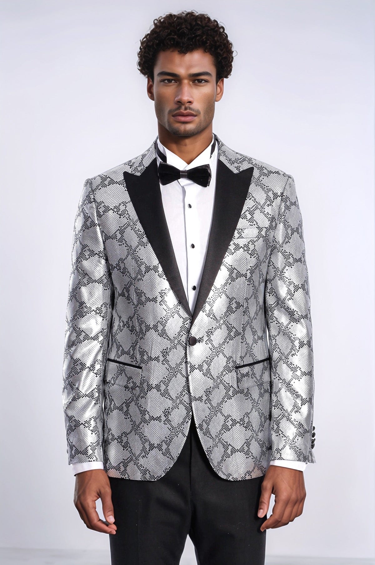Patterned Slim Fit Grey Men Prom Blazer - Wessi