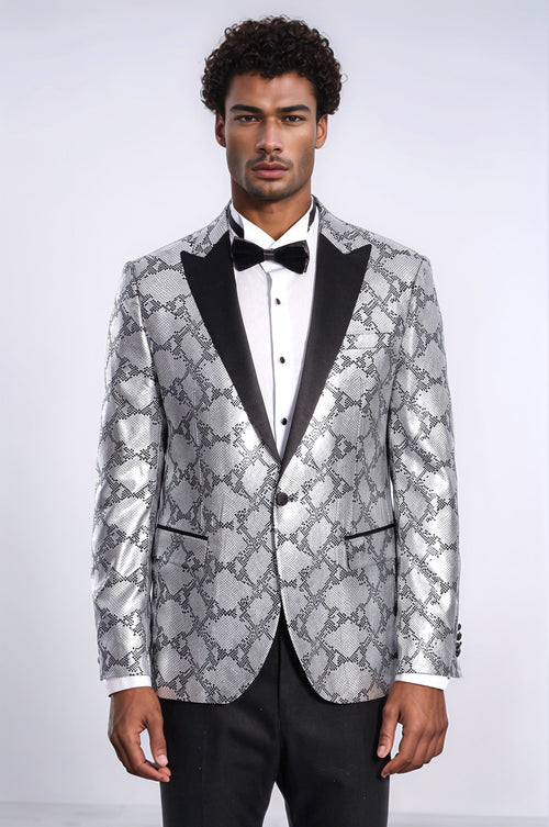 Patterned Slim Fit Grey Men Prom Blazer - Wessi