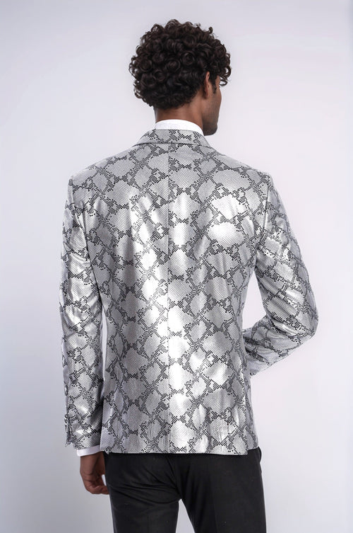 Patterned Slim Fit Grey Men Prom Blazer - Wessi