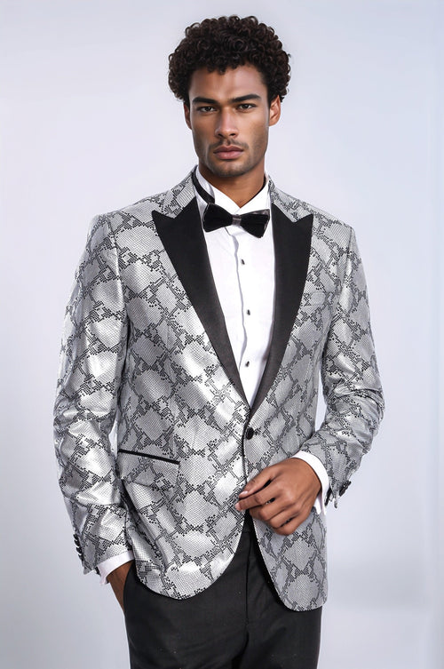 Patterned Slim Fit Grey Men Prom Blazer - Wessi