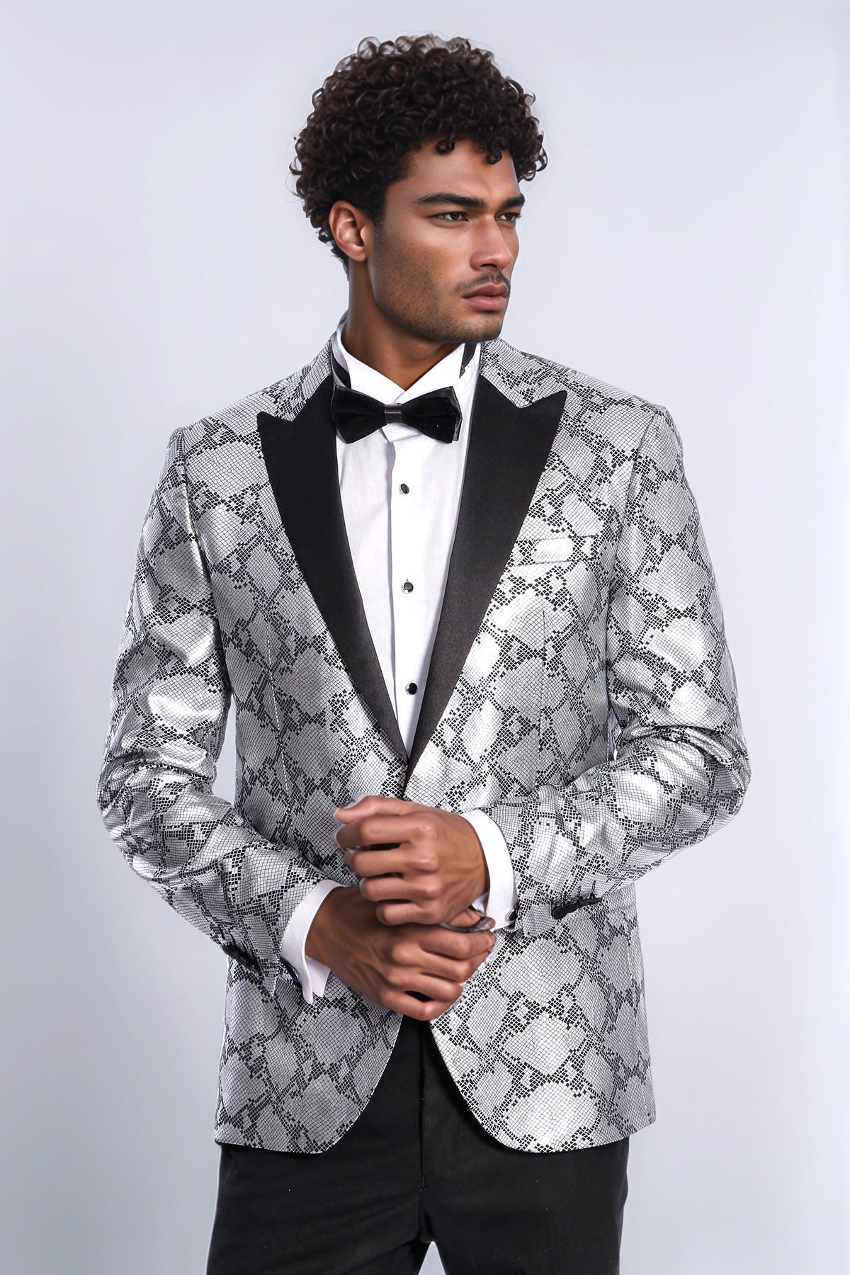 Patterned Slim Fit Grey Men Prom Blazer - Wessi