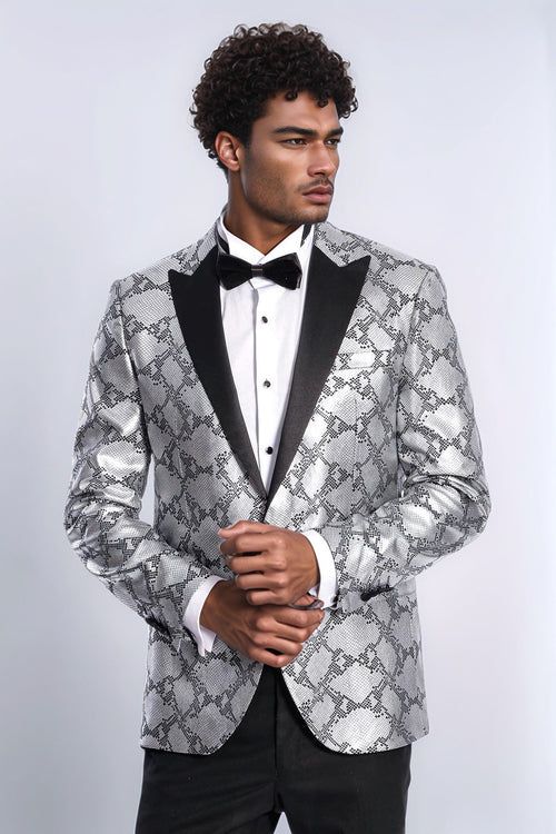 Patterned Slim Fit Grey Men Prom Blazer - Wessi