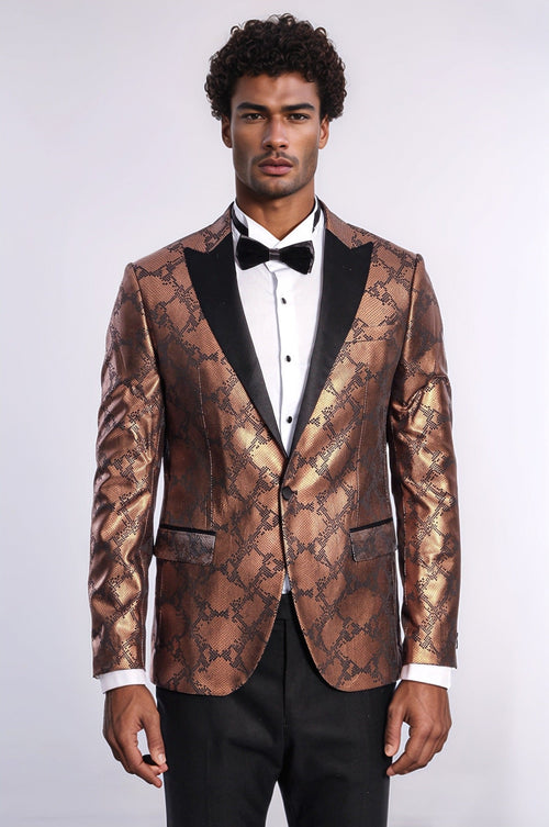 Patterned Slim Fit Brown Men Prom Blazer - Wessi