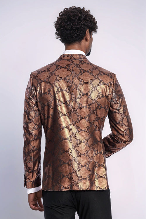 Patterned Slim Fit Brown Men Prom Blazer - Wessi