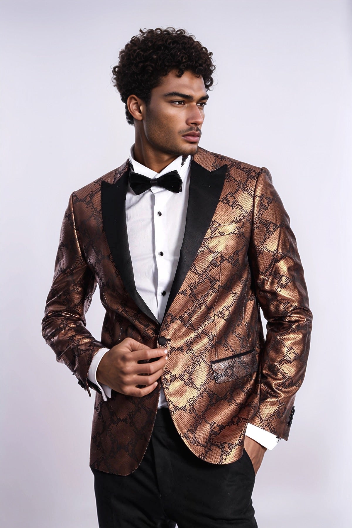 Patterned Slim Fit Brown Men Prom Blazer - Wessi