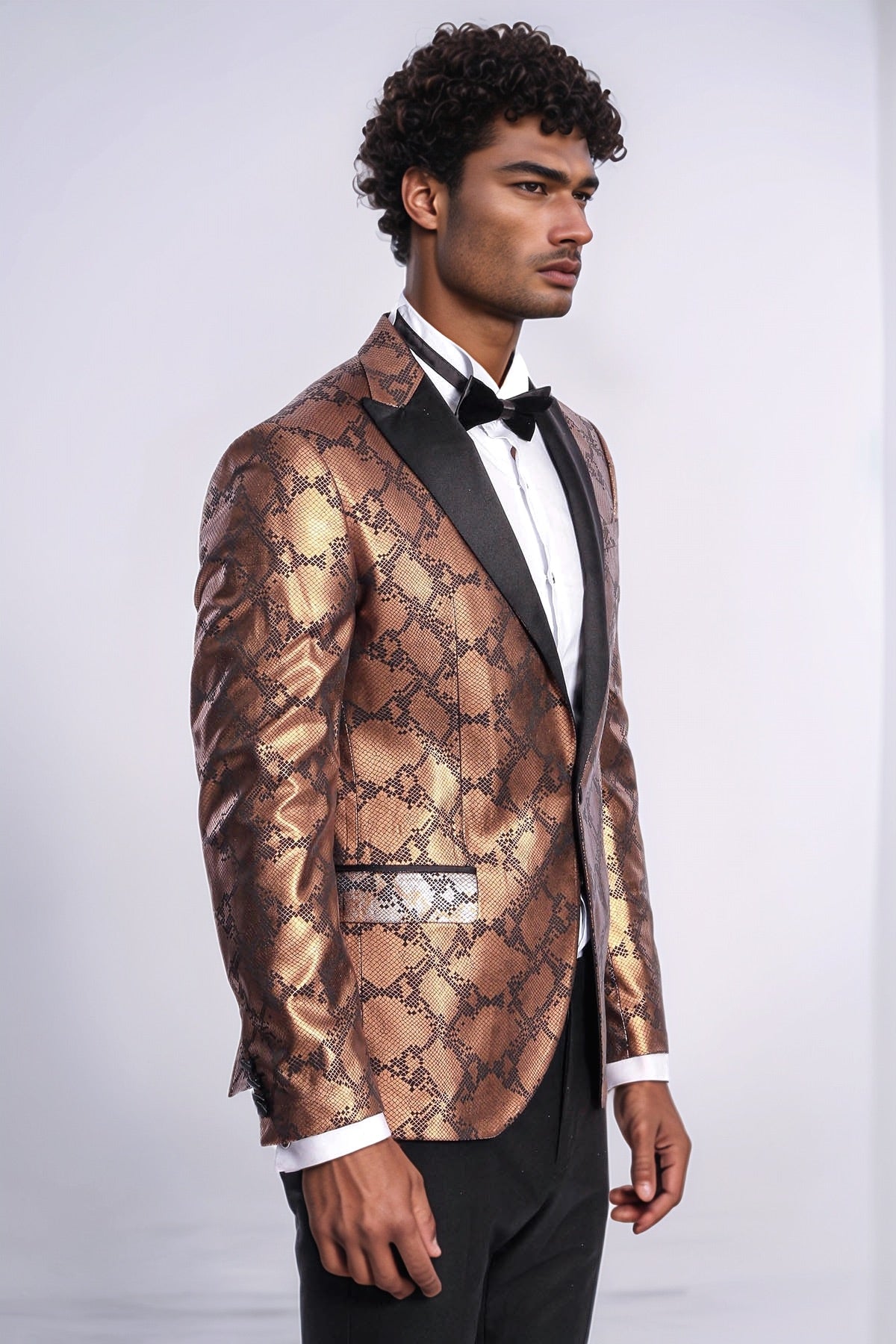 Patterned Slim Fit Brown Men Prom Blazer - Wessi