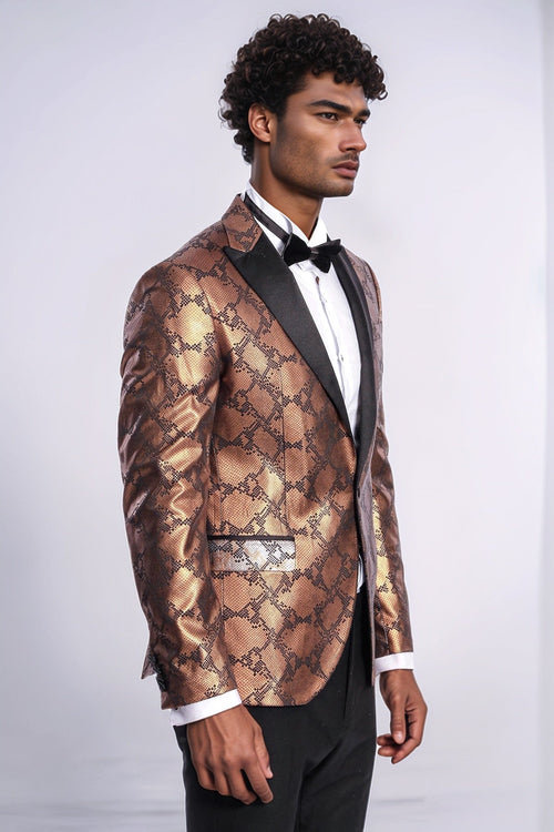 Patterned Slim Fit Brown Men Prom Blazer - Wessi