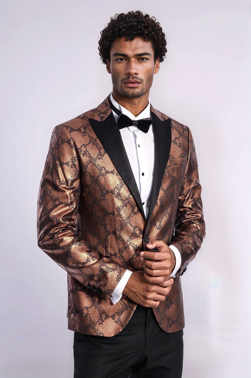 Patterned Slim Fit Brown Men Prom Blazer - Wessi