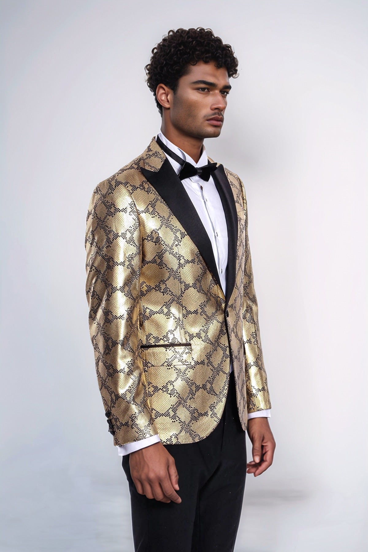 Patterned Slim Fit Gold Men Prom Blazer - Wessi