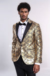 Patterned Slim Fit Gold Men Prom Blazer - Wessi