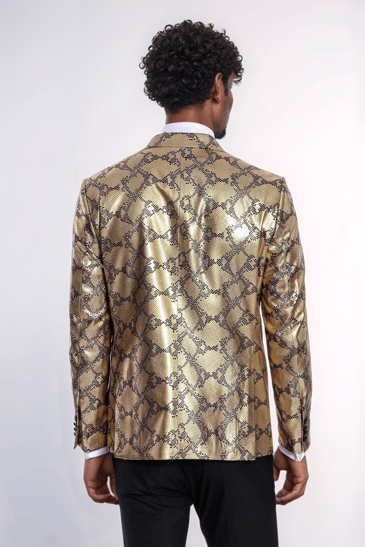 Patterned Slim Fit Gold Men Prom Blazer - Wessi