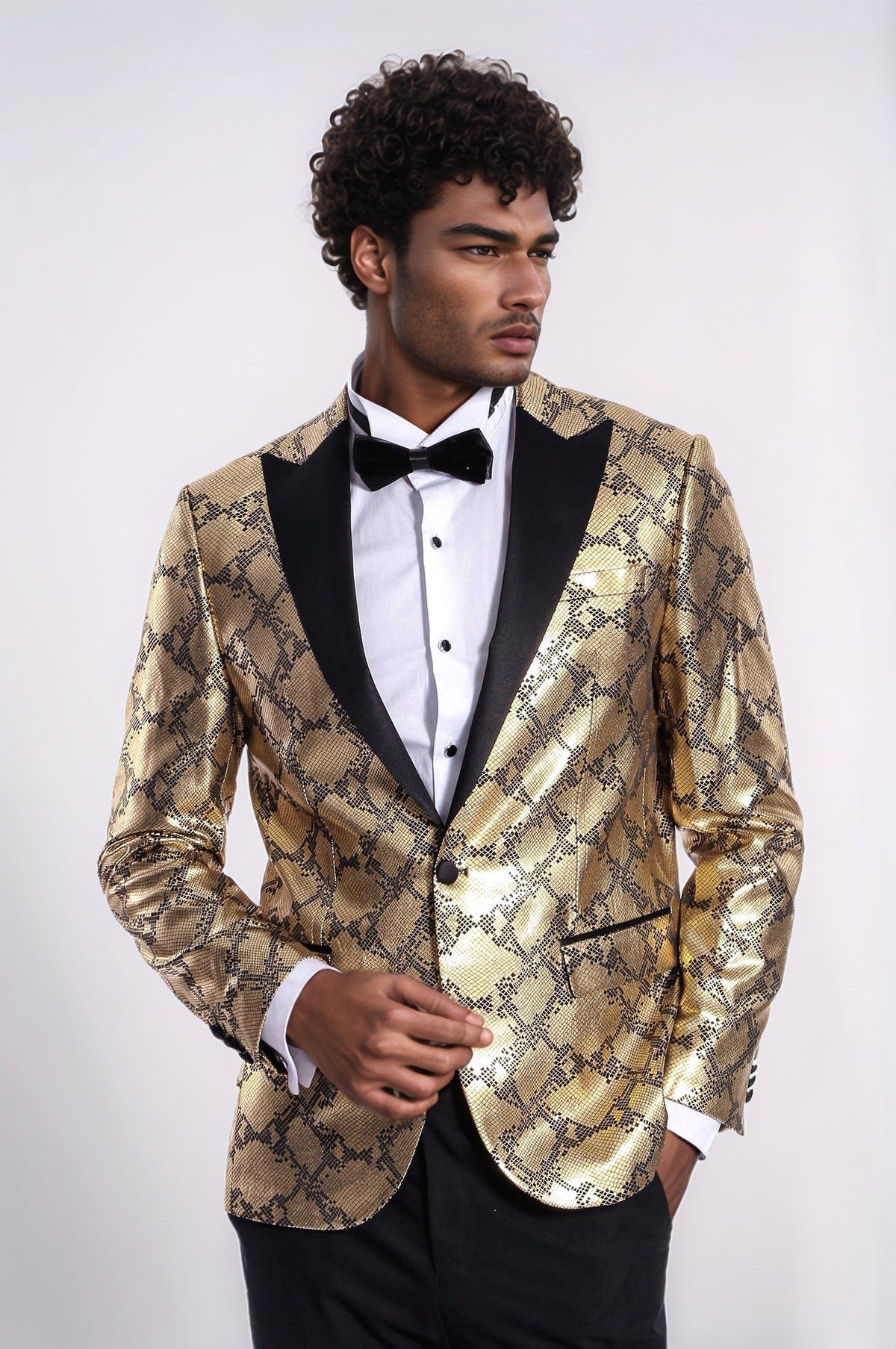 Patterned Slim Fit Gold Men Prom Blazer - Wessi