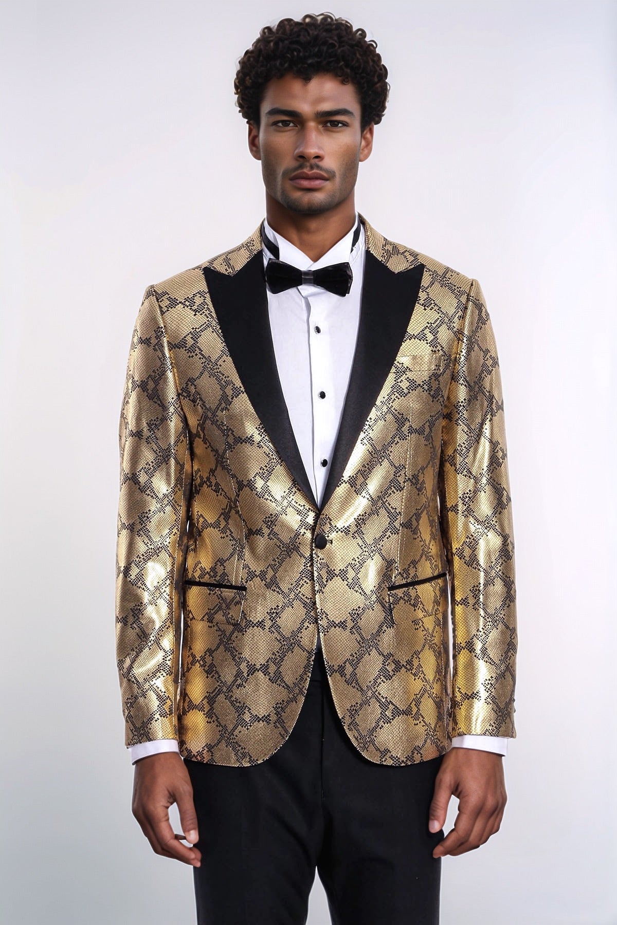 Patterned Slim Fit Gold Men Prom Blazer - Wessi