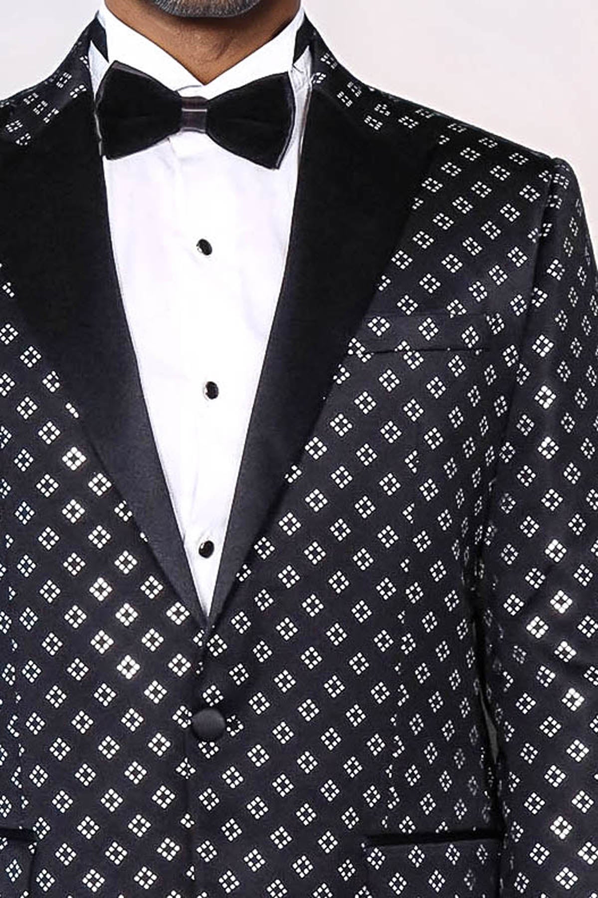 Silver Diamond Pattern Over Black Men Prom Blazer - Wessi