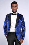 Silver Rose Patterned Over Blue Men Prom Blazer - Wessi