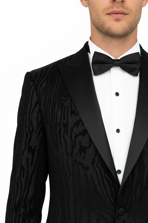 Slim Fit Zebra Patterned Black Prom Blazer - Wessi