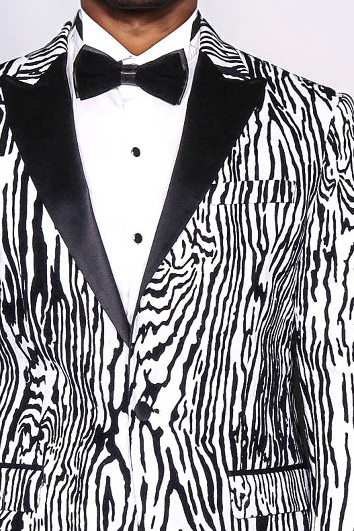 Slim Fit Zebra Patterned White Men Prom Blazer - Wessi