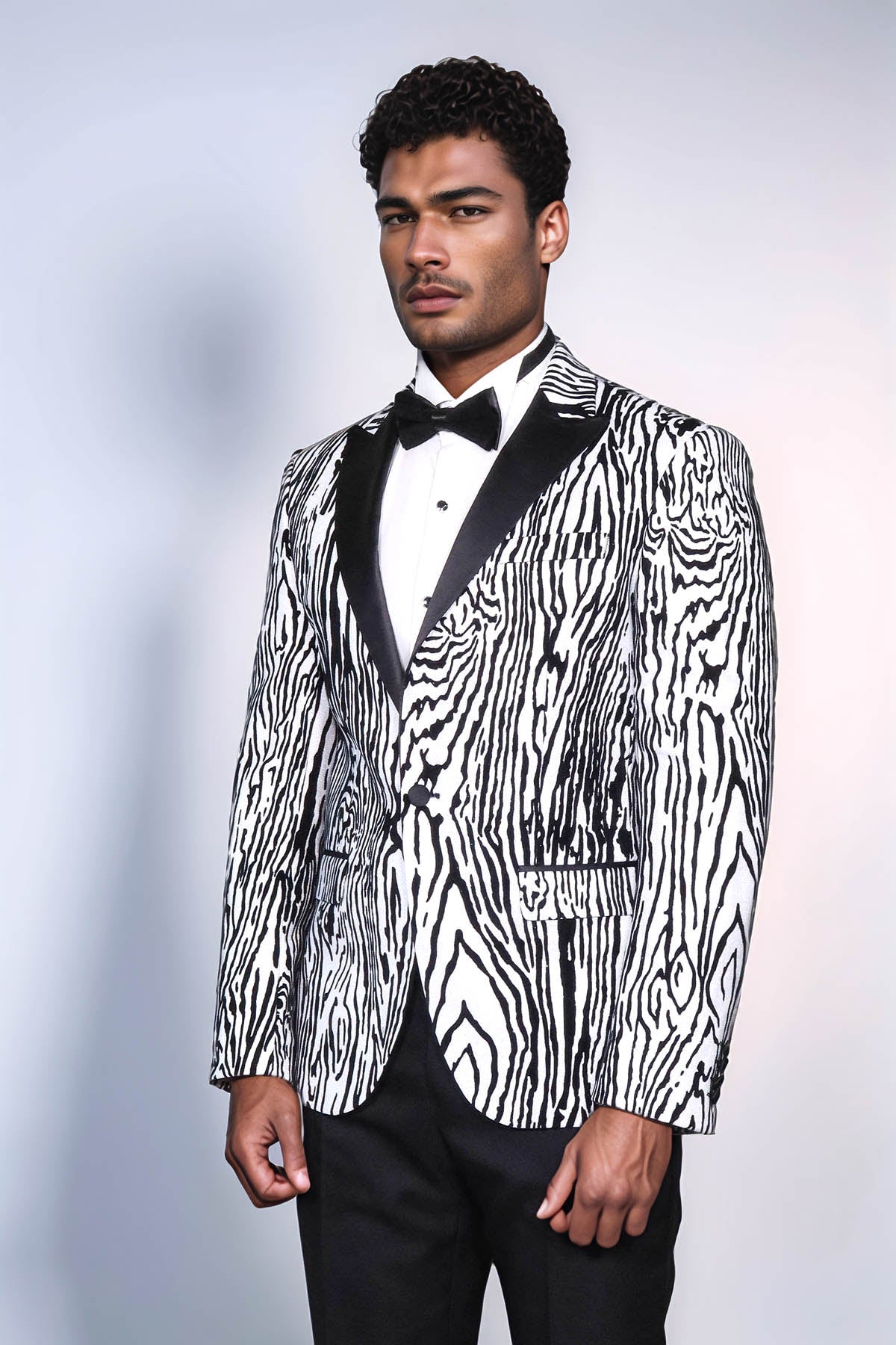 Slim Fit Zebra Patterned White Men Prom Blazer - Wessi