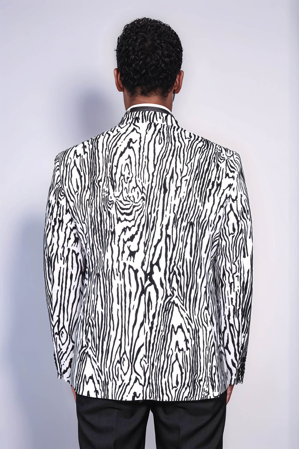 Slim Fit Zebra Patterned White Men Prom Blazer - Wessi