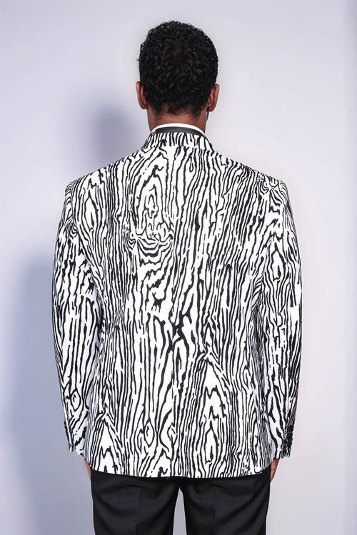 Slim Fit Zebra Patterned White Men Prom Blazer - Wessi