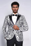 Slim Fit Zebra Patterned White Men Prom Blazer - Wessi