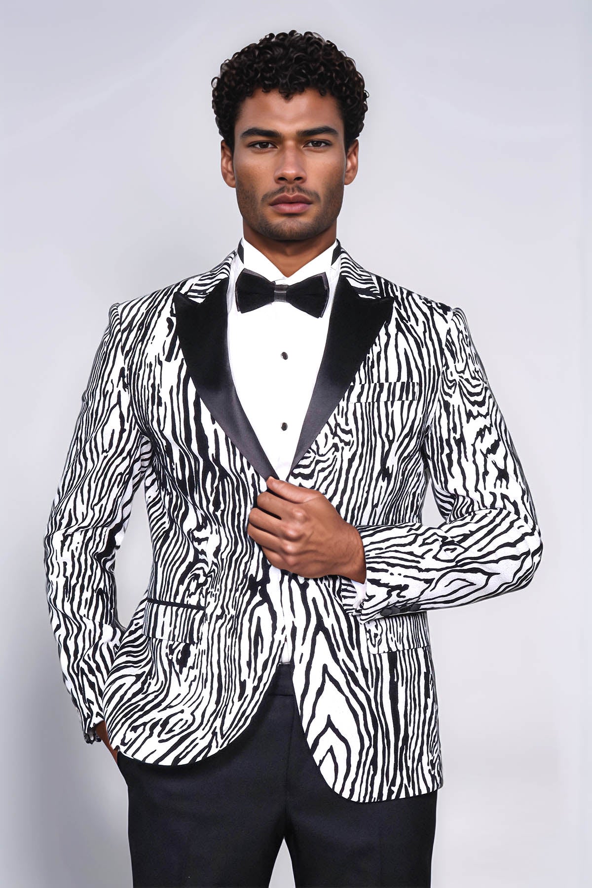 Slim Fit Zebra Patterned White Men Prom Blazer - Wessi