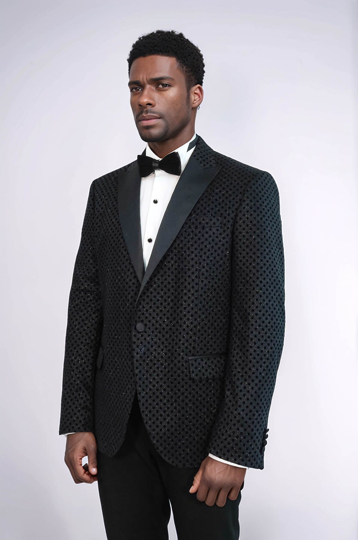 Sequin Dot Patterned Black Men Prom Blazer - Wessi